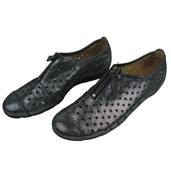 Gabor Hovercraft Dark Gray Shimmer Perforated Flats Zip Up Womens Sz 6 Portugal - Picture 2 of 8